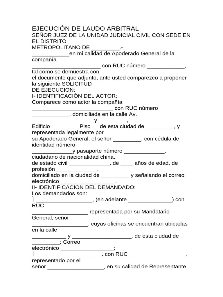 Solicitud de Ejecución de Laudo Arbitral | PDF | Daños y perjuicios ...