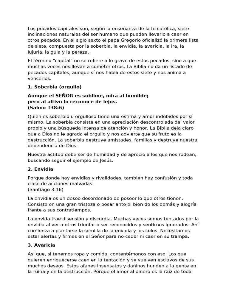 Los siete pecados capitales explicados | PDF | Siete pecados capitales ...