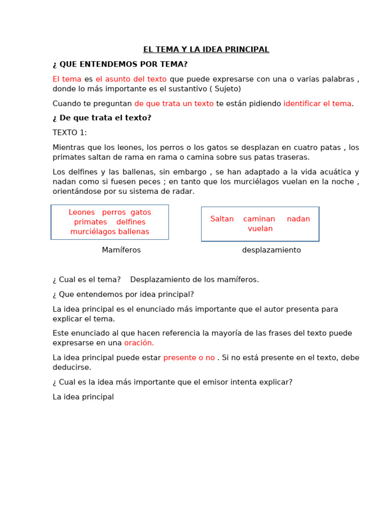 El Tema y La Idea Principal | PDF | Mamíferos