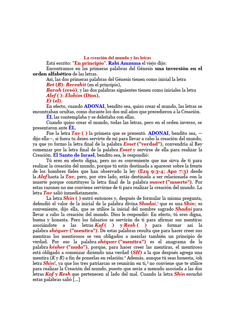 Letras y Creación en el Génesis | PDF | Libro del Génesis | Nombres de ...