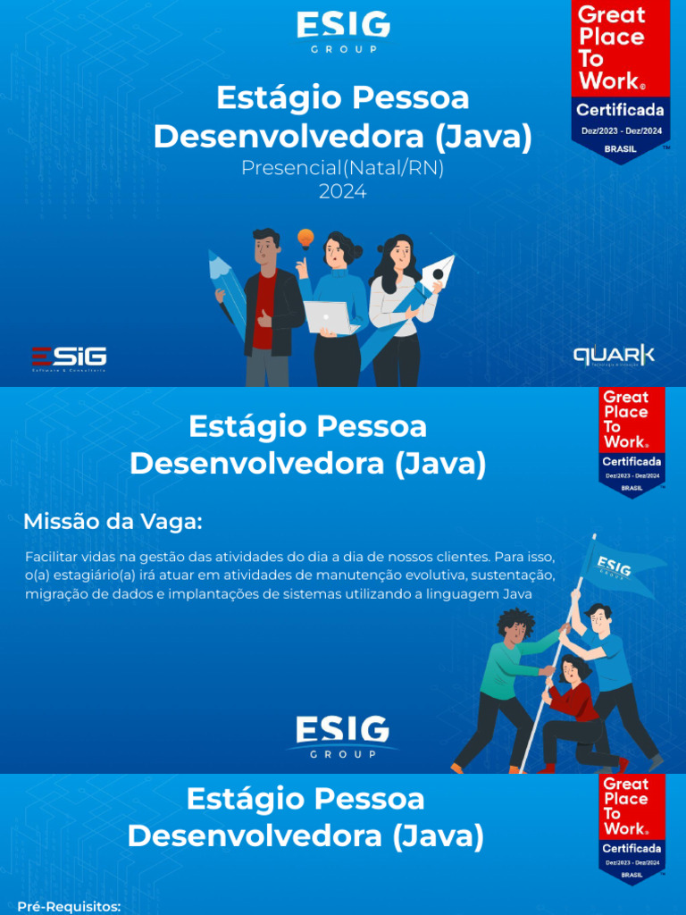 Descricao - Vaga - Esig - Group - Estágio Pessoa Desenvolvedora - 2024 ...