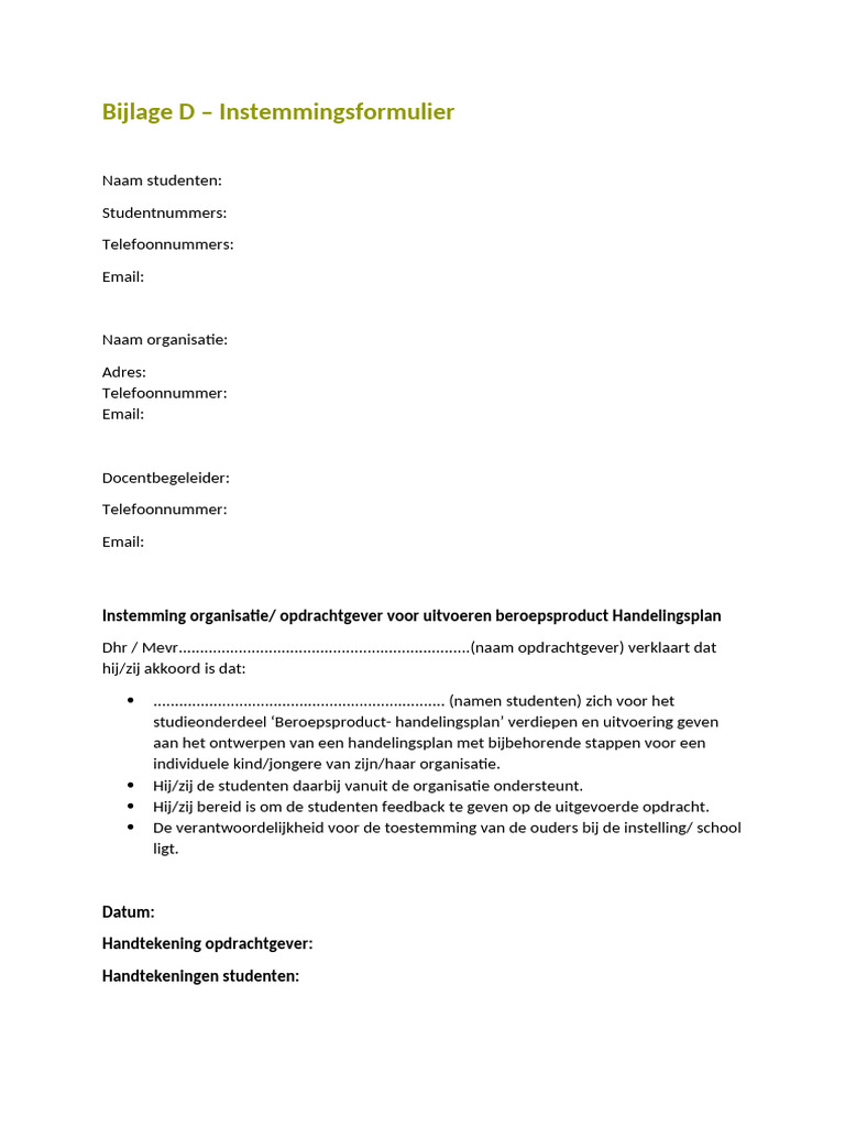 Bijlage D Instemmingsformulier | PDF