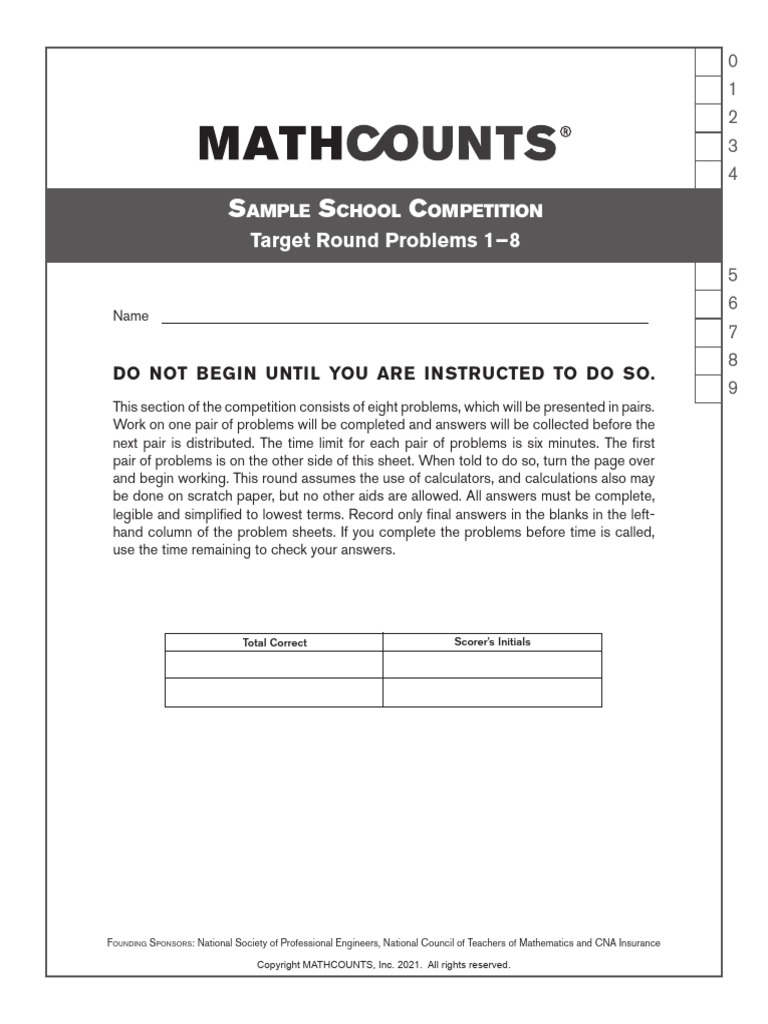MATHCOUNTS Sample Target Round Problems | PDF
