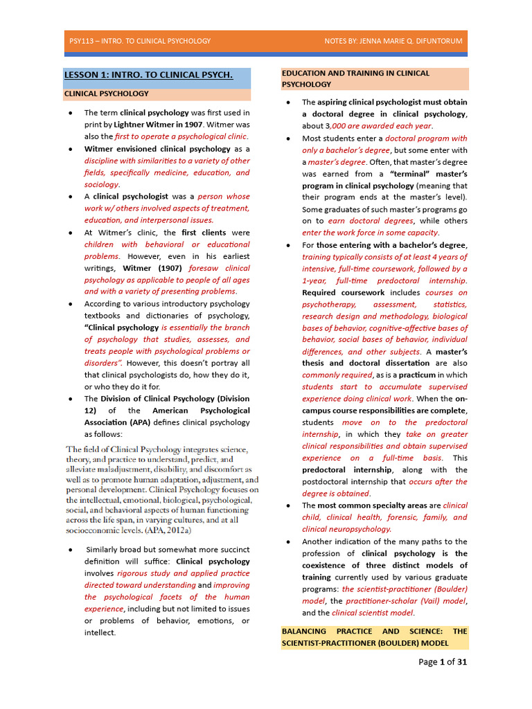 Prelim Notes For Clin. Psych Chap. 5 Not Included | PDF | Diagnostic ...