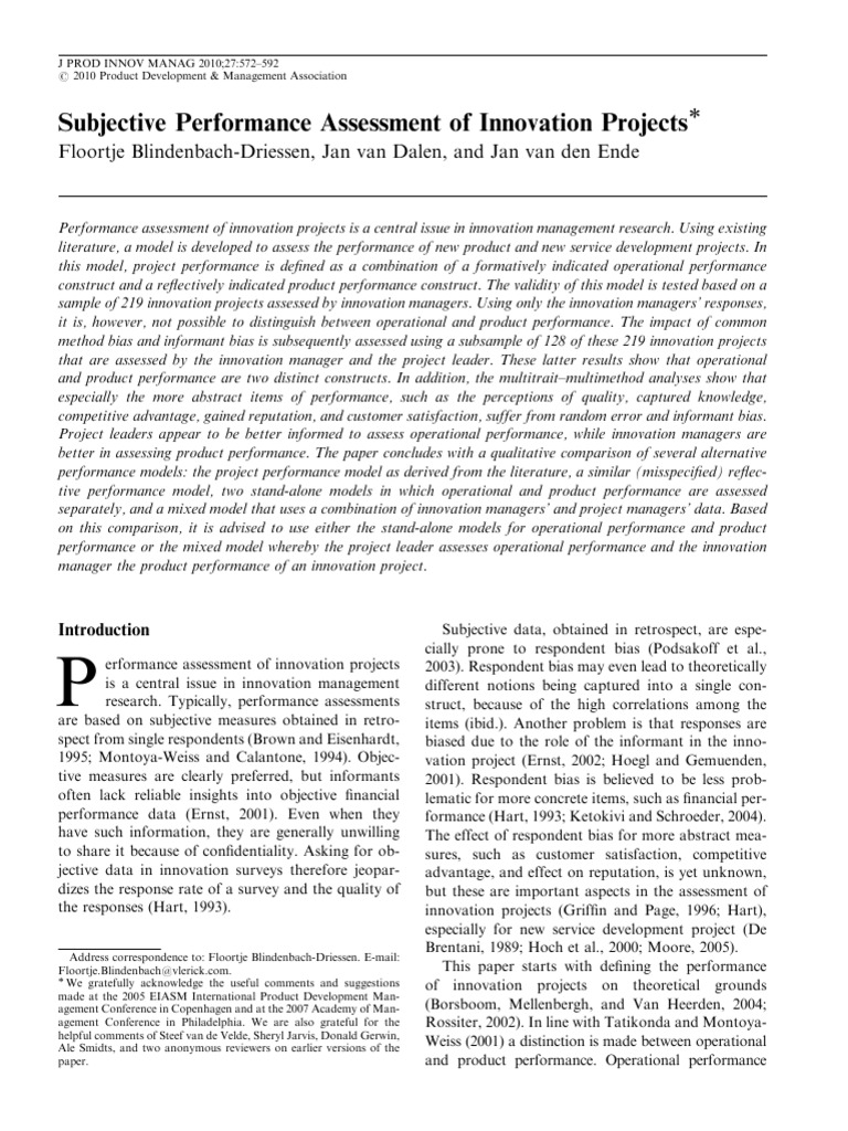 08 Subjective Performance Measurement of Innovation Projects | PDF ...