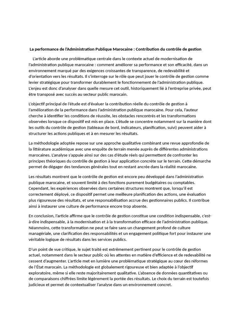 Contrôle de gestion et performance publique au Maroc | PDF ...