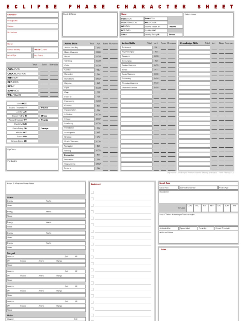 Eclipse Phase Character Sheet Template | PDF | Military Science ...