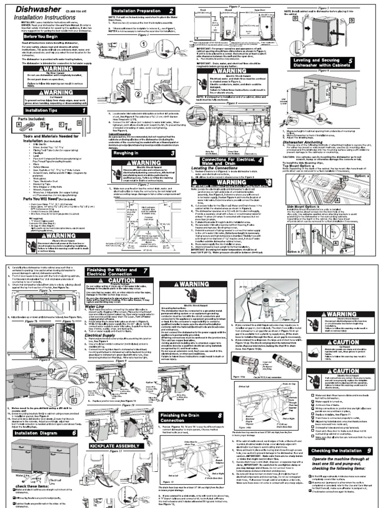 Frigidaire Dishwasher Installation Instructions | PDF