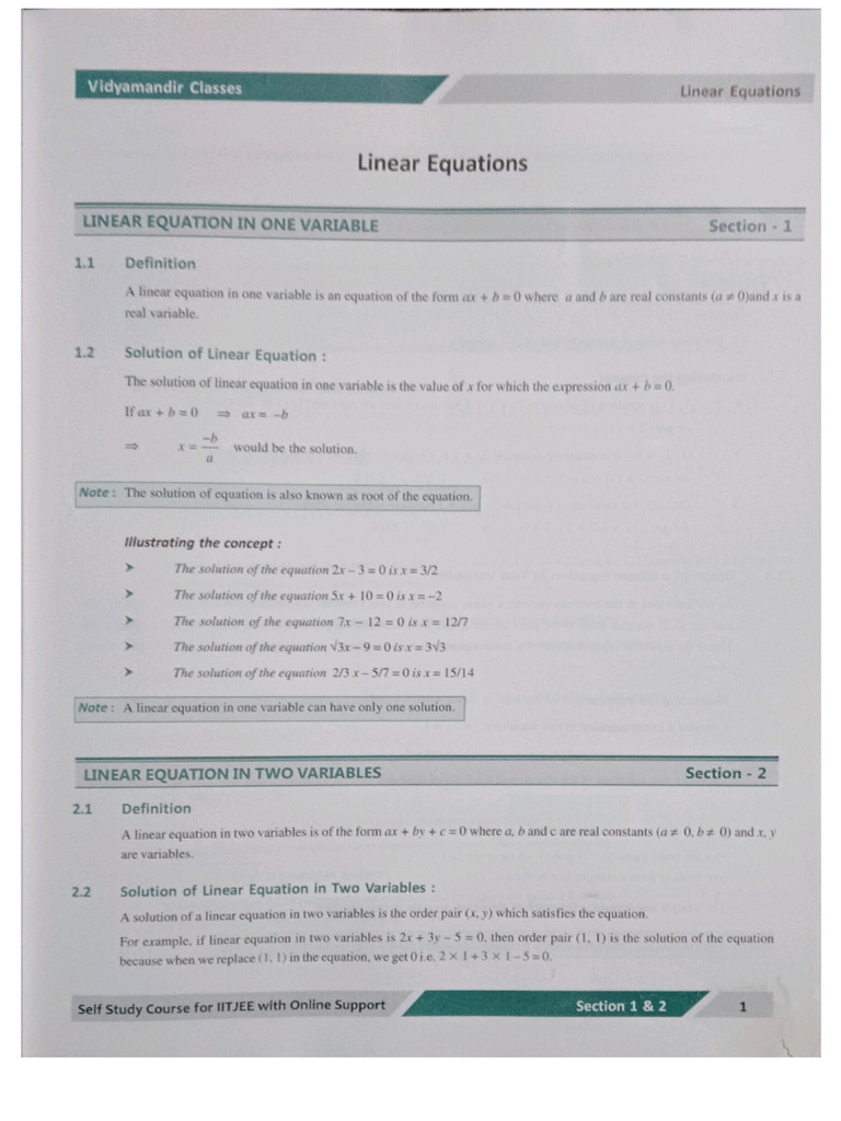 Linear Equations Advance Maths | PDF