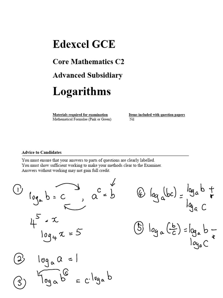 C2 Mathematics: Logarithm Problems | PDF | Equations | Mathematics