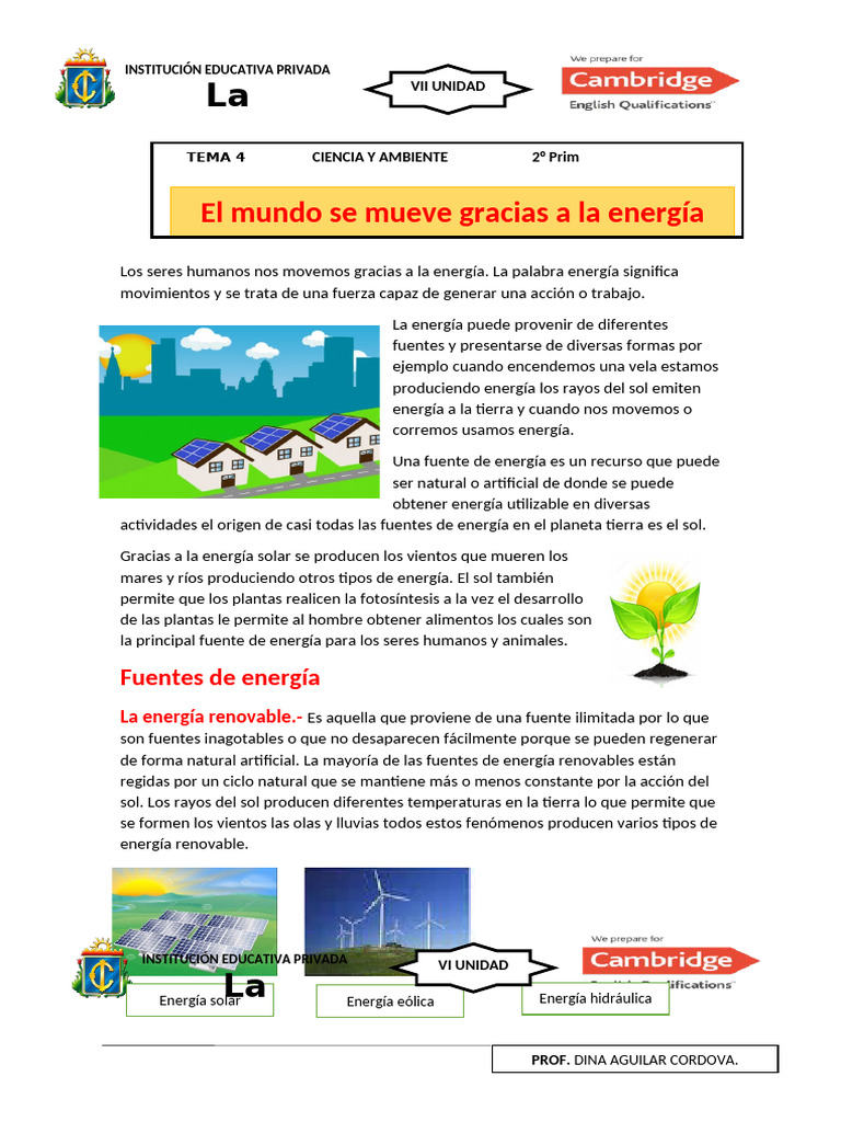 Tipos y Fuentes de Energía para Niños | PDF | Energía renovable ...