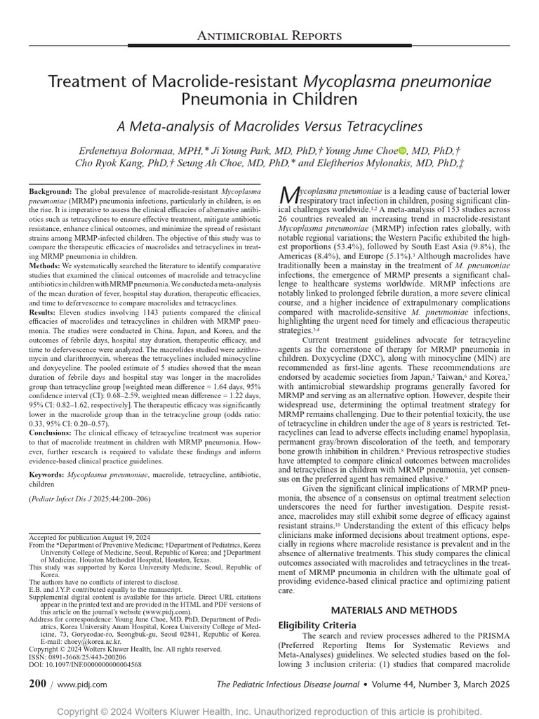 Macrolide vs Tetracycline for MRMP Pneumonia | PDF | Pneumonia ...