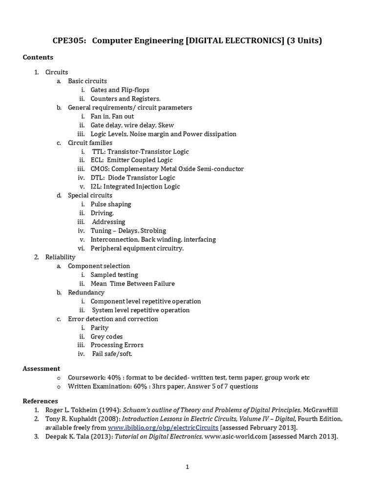 CPE305 Digital Electronics Course Notes | PDF | Logic Gate | Electronic ...