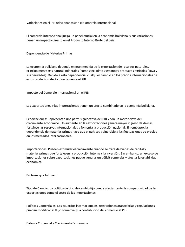 PIB de Bolivia y Comercio Internacional | PDF