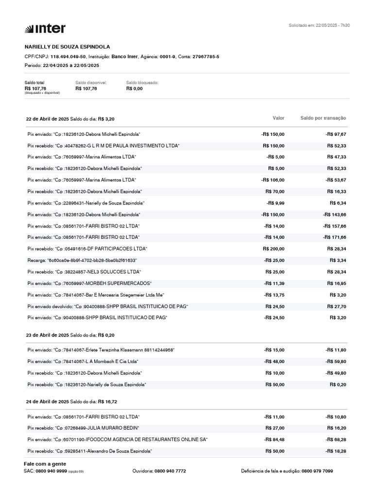 Extrato de Conta - Banco Inter | PDF | Tecnologia bancária | Pagamentos