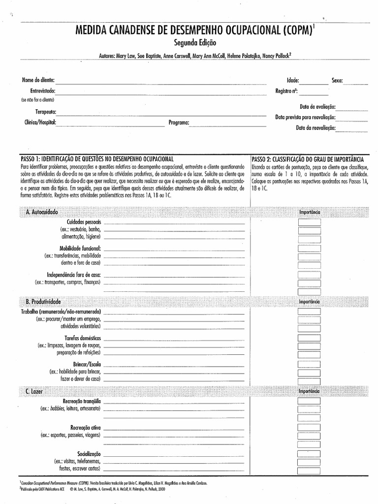 Avaliação COPM: Desempenho Ocupacional | PDF