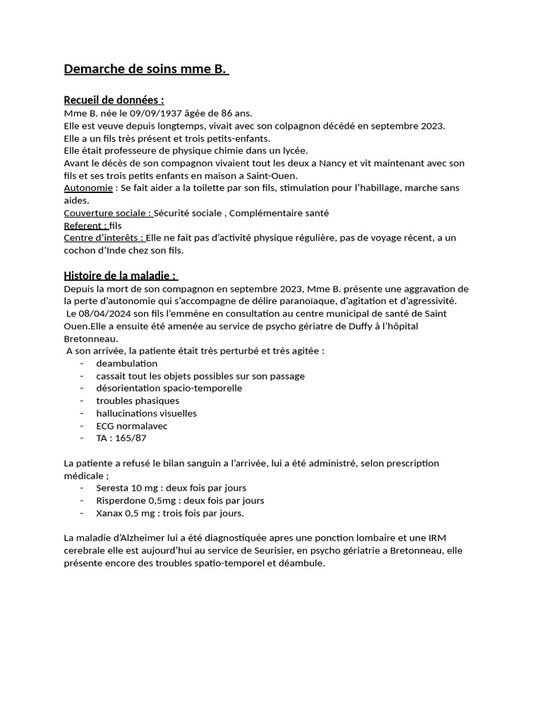 Suivi médical de Mme B. : Alzheimer et soins | PDF | Maladie d ...