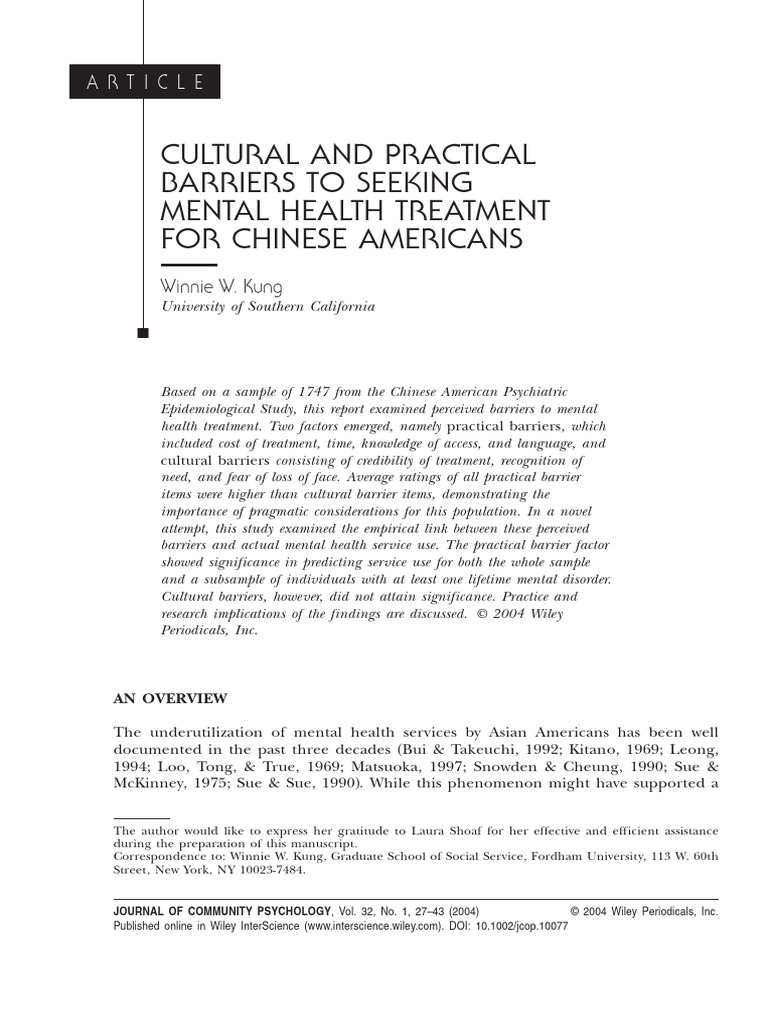 Cultural Barriers to Seeking Out Mental Health Treatment | PDF | Mental ...