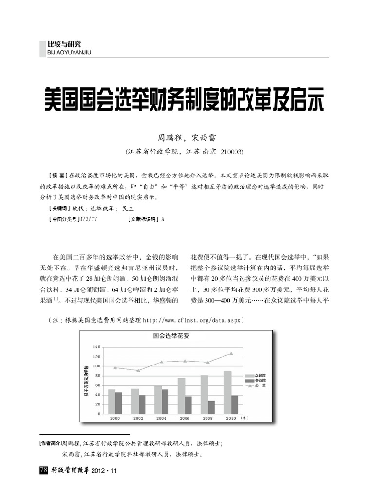 美国国会选举财务制度的改革及启示 周鹏程 | PDF