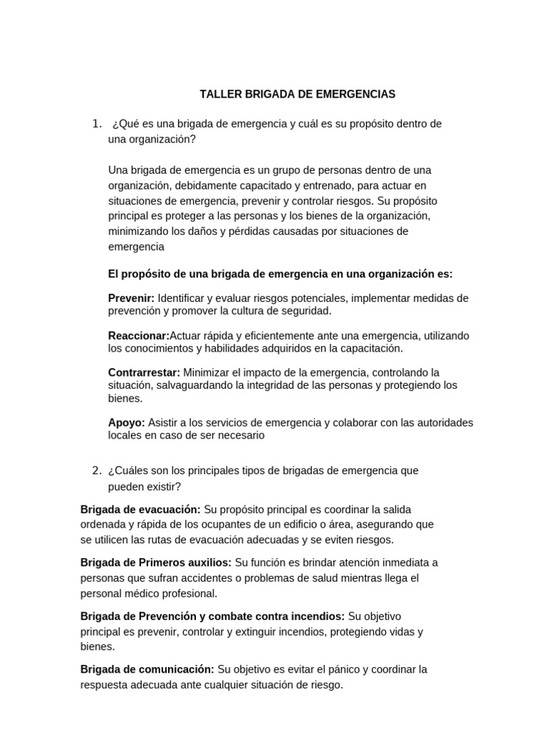 Importancia de las Brigadas de Emergencia | PDF | Seguridad y salud ...