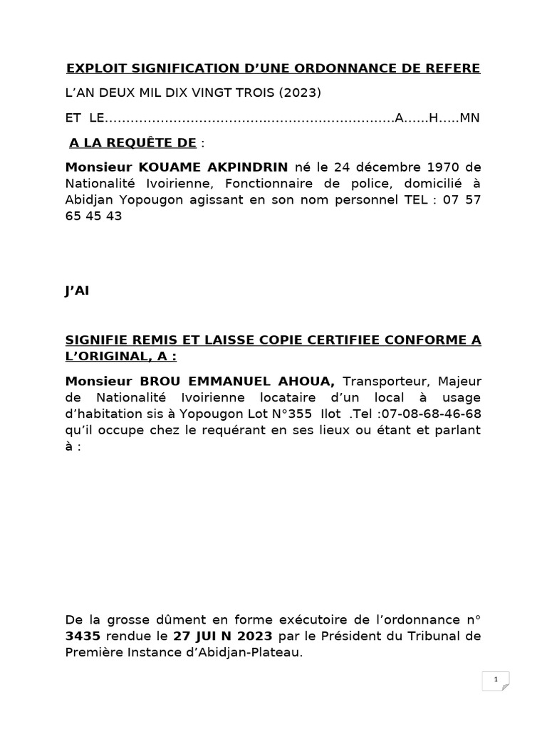 Exploit de signification d'ordonnance | PDF