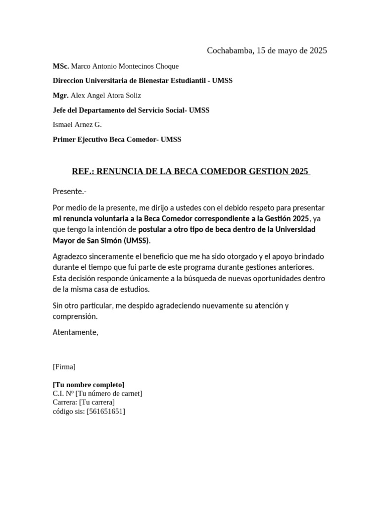 2.0 Renuncia Beca Comedor | PDF