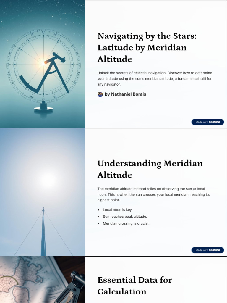 Calculate Latitude Using Meridian Altitude | PDF | Navigation | Astronomy