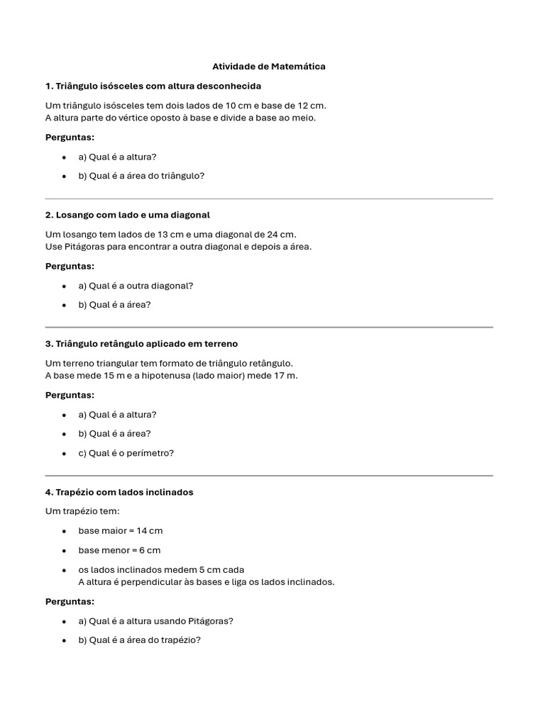 Atividade De Matemática Pdf