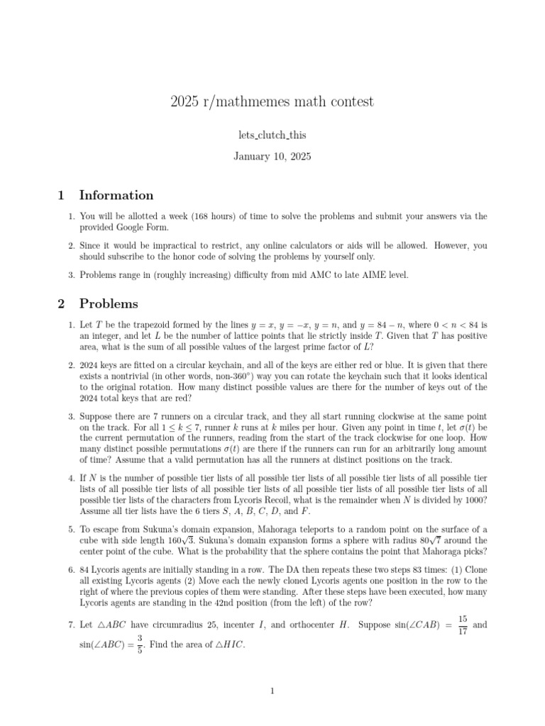 2025 Div1 Problems | PDF | Mathematics