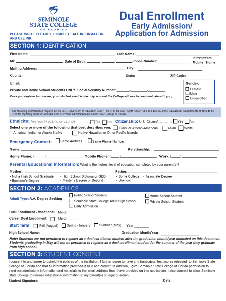 DualEnrollmentApplication April2019 Fillable | PDF | Sat | Race And ...