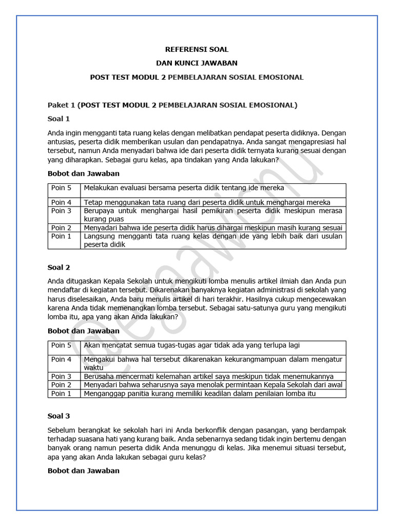 Kunci Jawaban Post Test Modul 2 SE | PDF