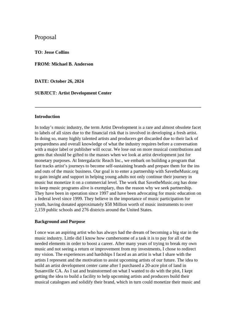 Artist Development Center Proposal | PDF