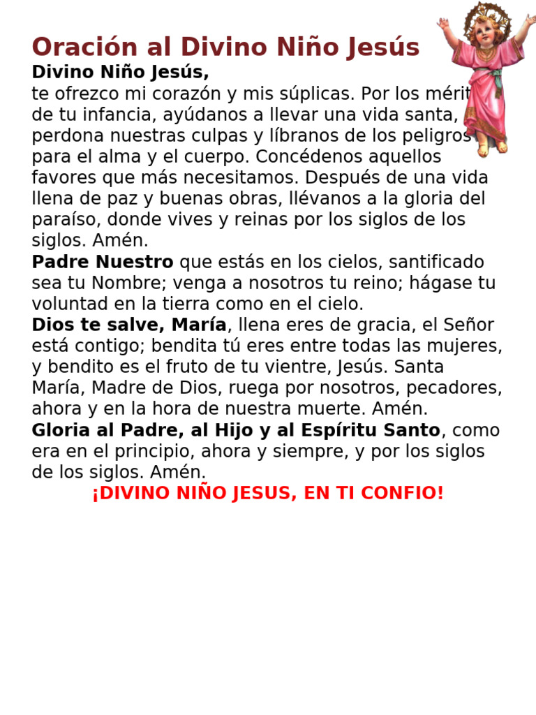 Oracion al Divino Niño Jesus | PDF