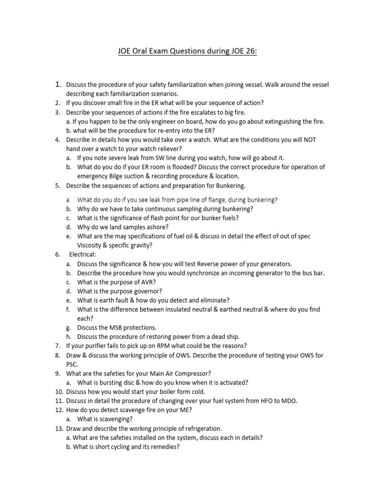 JOE Oral Exam Questions Overview | PDF | Fuel Oil