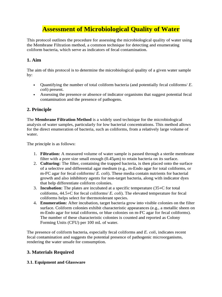 Microbiological Water Quality Assessment | PDF | Filtration | Microbiology
