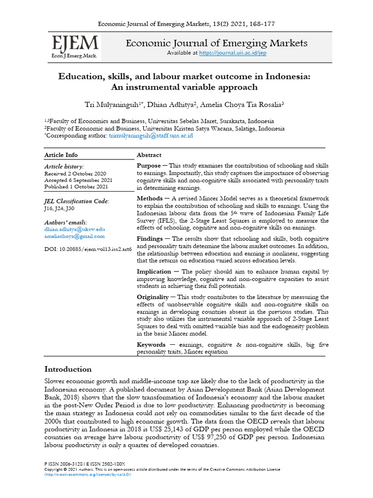 Education Skills and Labour Market Outcome in Indo | PDF | Labour Economics