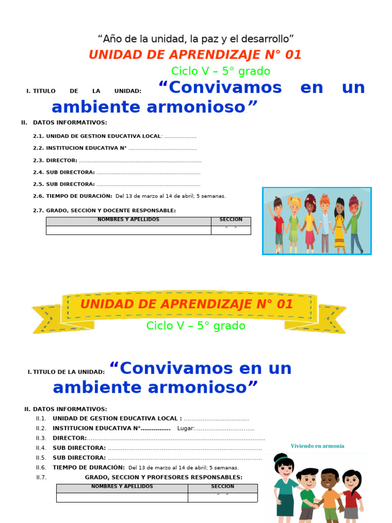 5° Unidad de Aprendizaje #1 | PDF | Maestros | Moralidad