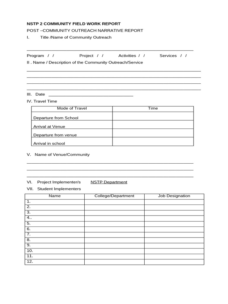 NSTP 2 Community Field Work Report | PDF