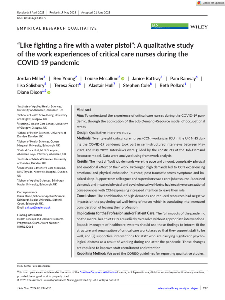 Critical Care Nurses' Pandemic Struggles | PDF | Occupational Burnout ...