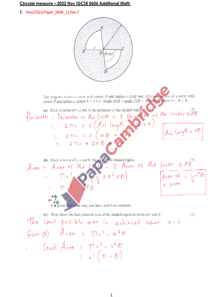 2022N Circular Measure IGCSE 0606 Add Math Solved | PDF