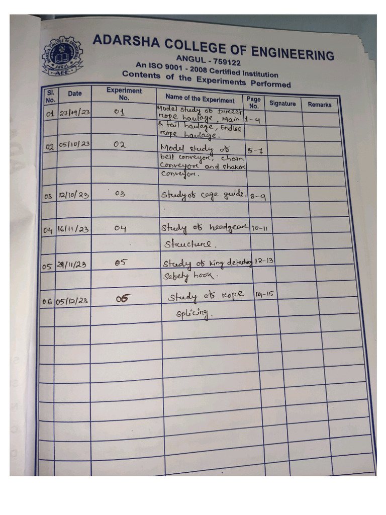 Mine Machinery Practical Notes | PDF