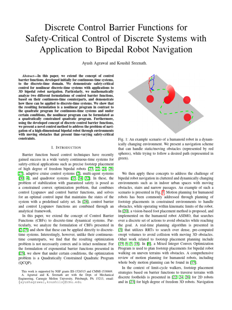 Discrete Control Barrier Functions for Bipedal Robots | PDF ...