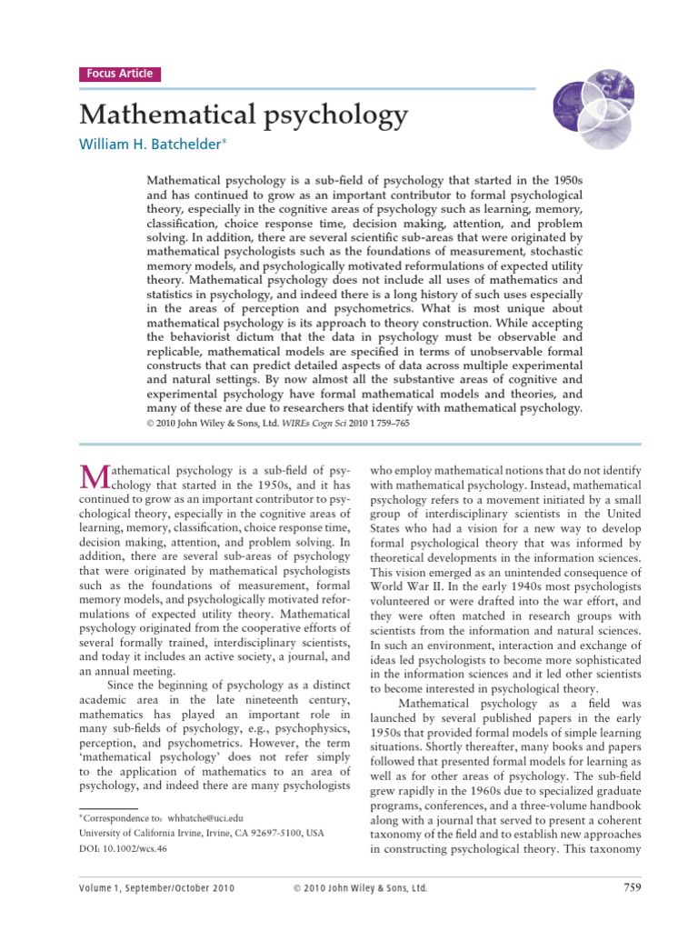 Image showcasing Overview of Mathematical Psychology | PDF | Psychology | Statistics