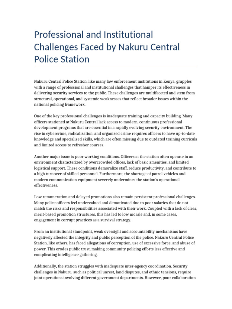 Challenges at Nakuru Central Police Station | PDF | Police | Community ...