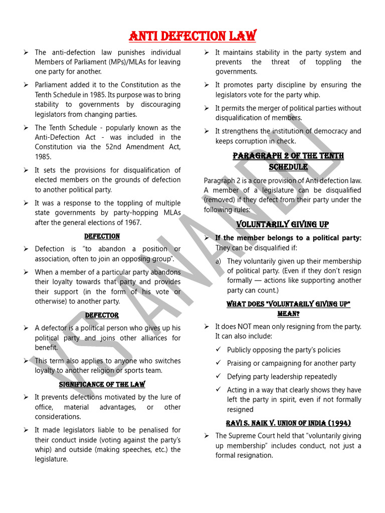 Anti Defection Law by VS Anandu | PDF | Government | Separation Of Powers