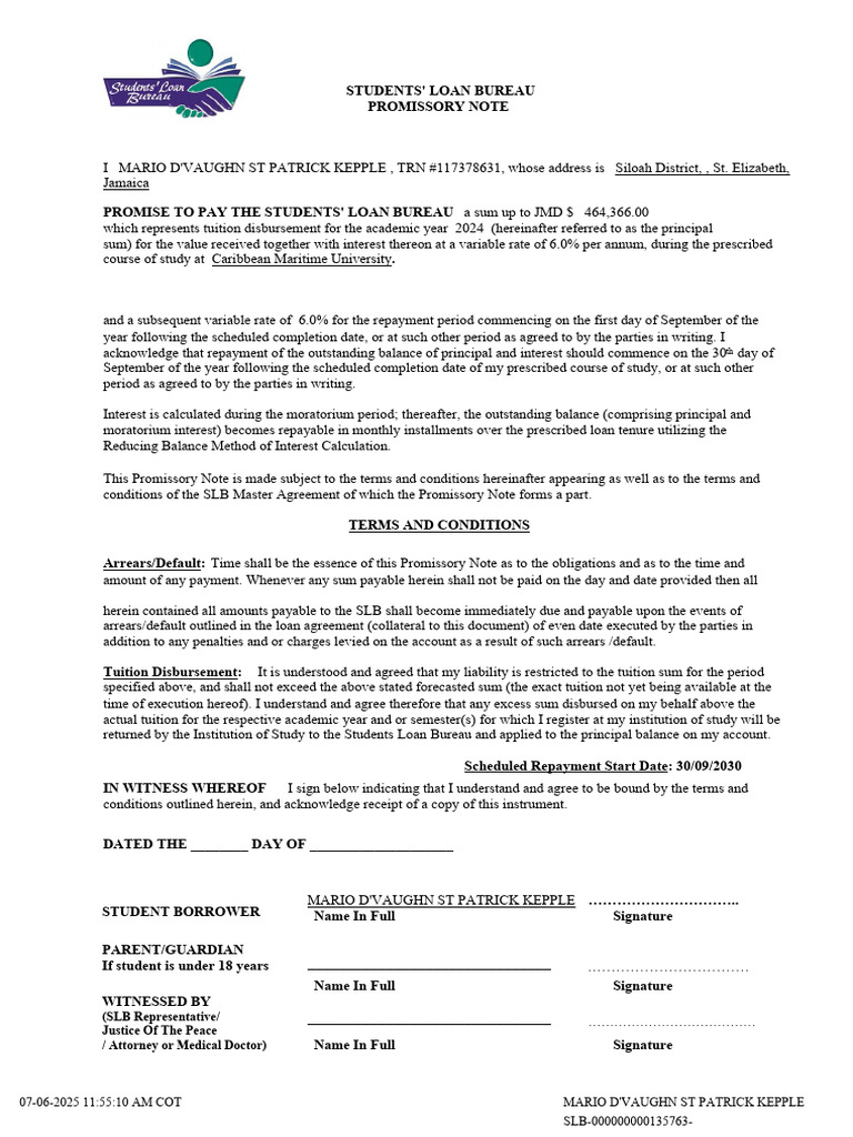Promissory Note | PDF | Promissory Note | Interest