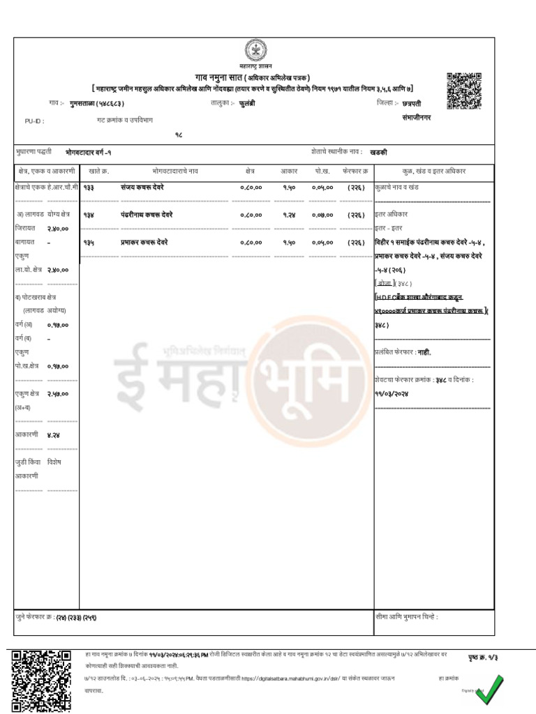 गुमसताळा 18 Satbara | PDF