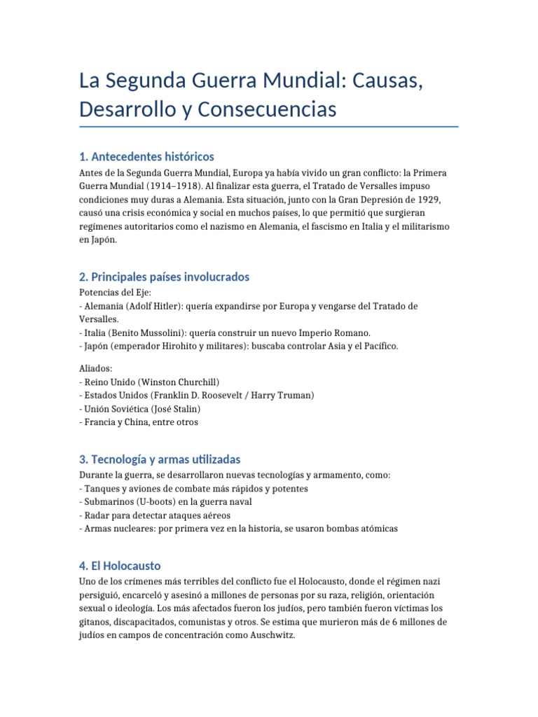 Causas y Consecuencias de la WWII | PDF | Segunda Guerra Mundial ...
