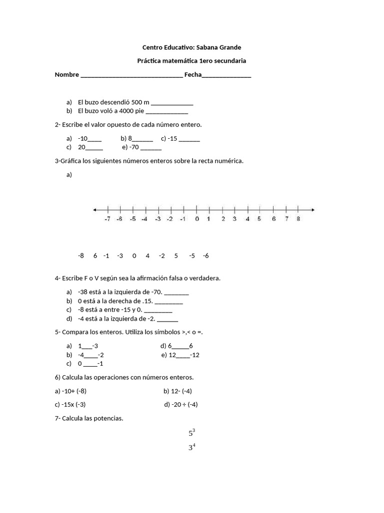 Practica 1 Primero Secundaria | PDF