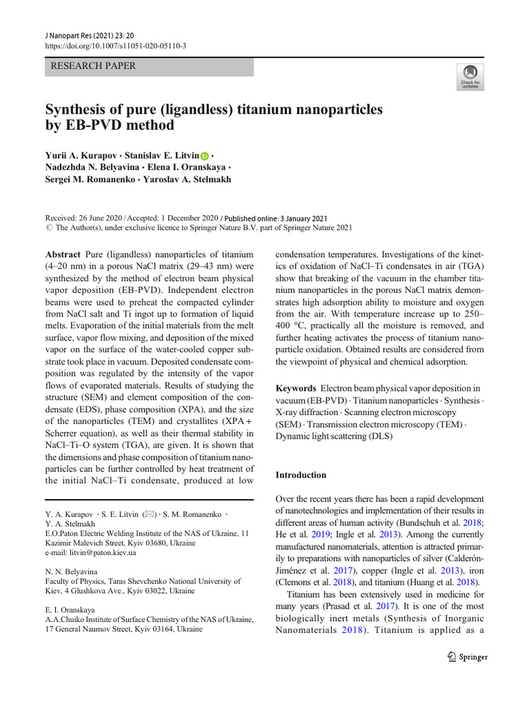Synthesis of Ligandless Titanium Nanoparticles | PDF | Nanoparticle ...